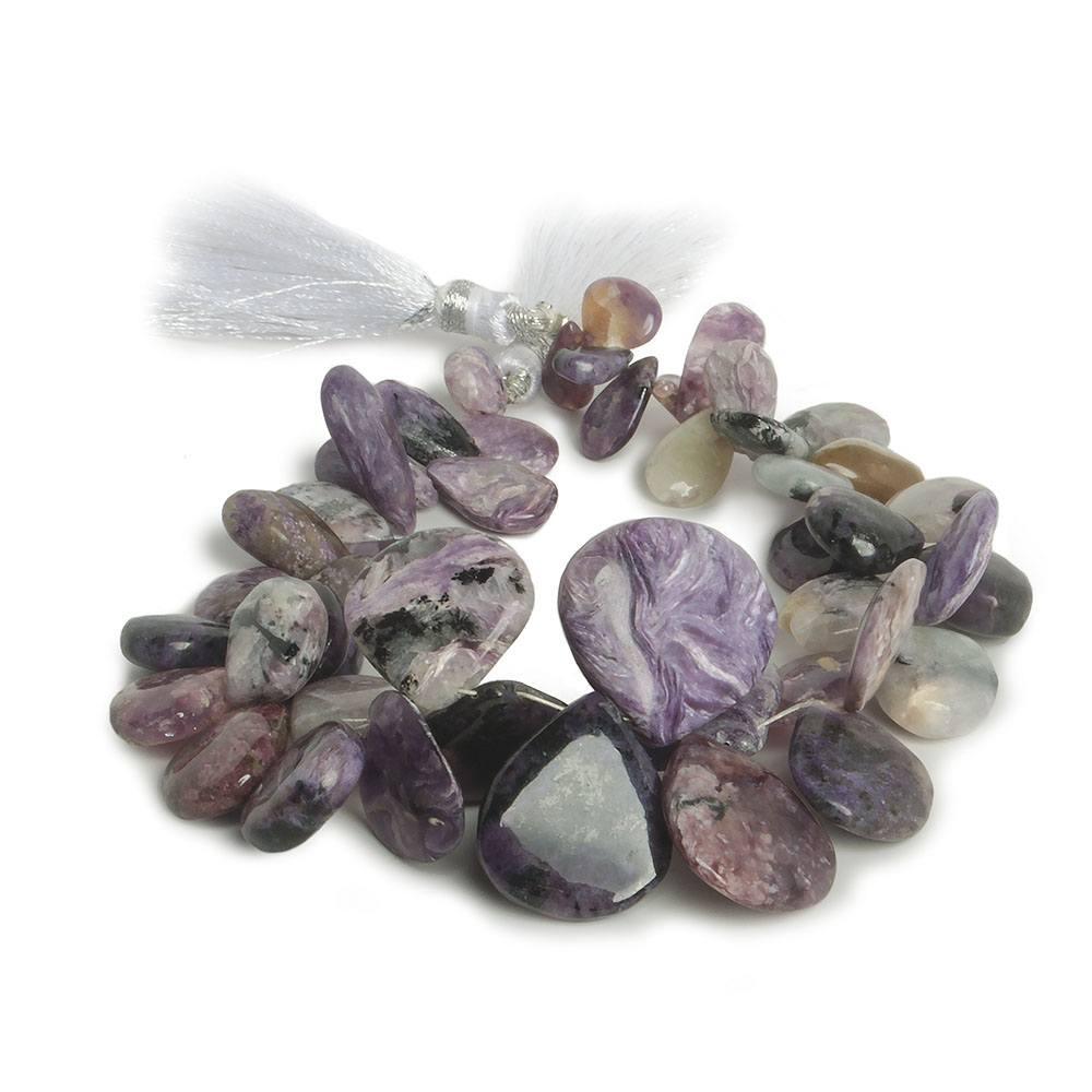 7x7-18x18mm Charoite plain hearts and pears 7.5 inch 48 beads - The Bead Traders