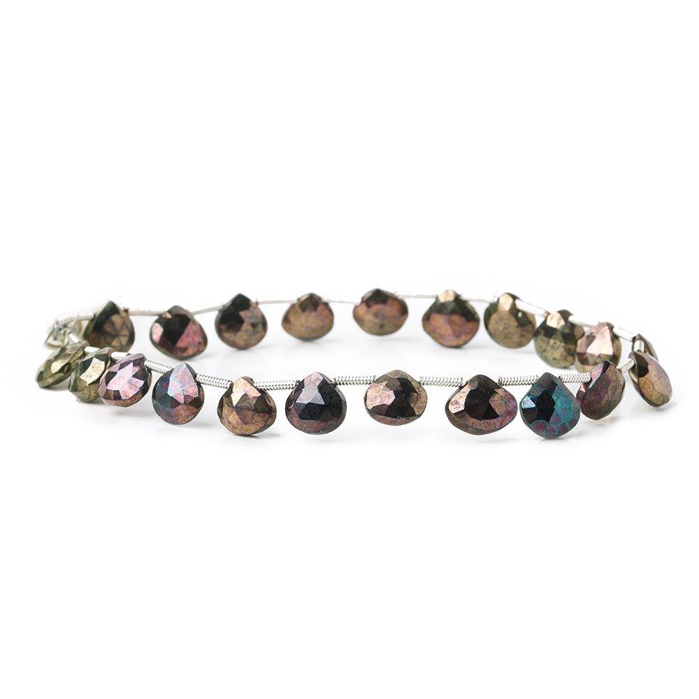 7x7-8x8mm Mystic Purple Peacock Black Spinel faceted heart beads 8 inch 19 pieces - The Bead Traders