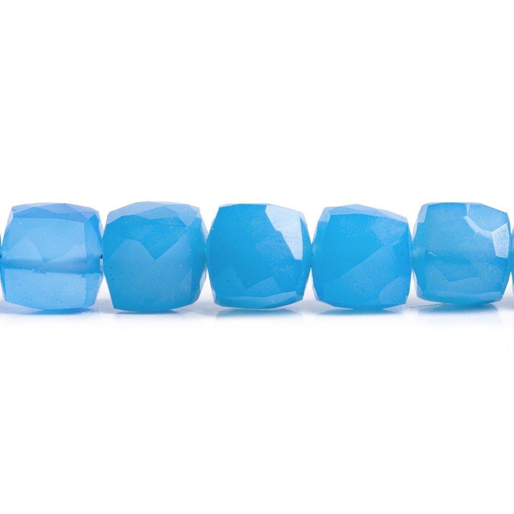 7x7mm Santorini Blue Chalcedony faceted cubes 8 inch 30 large hole beads - The Bead Traders