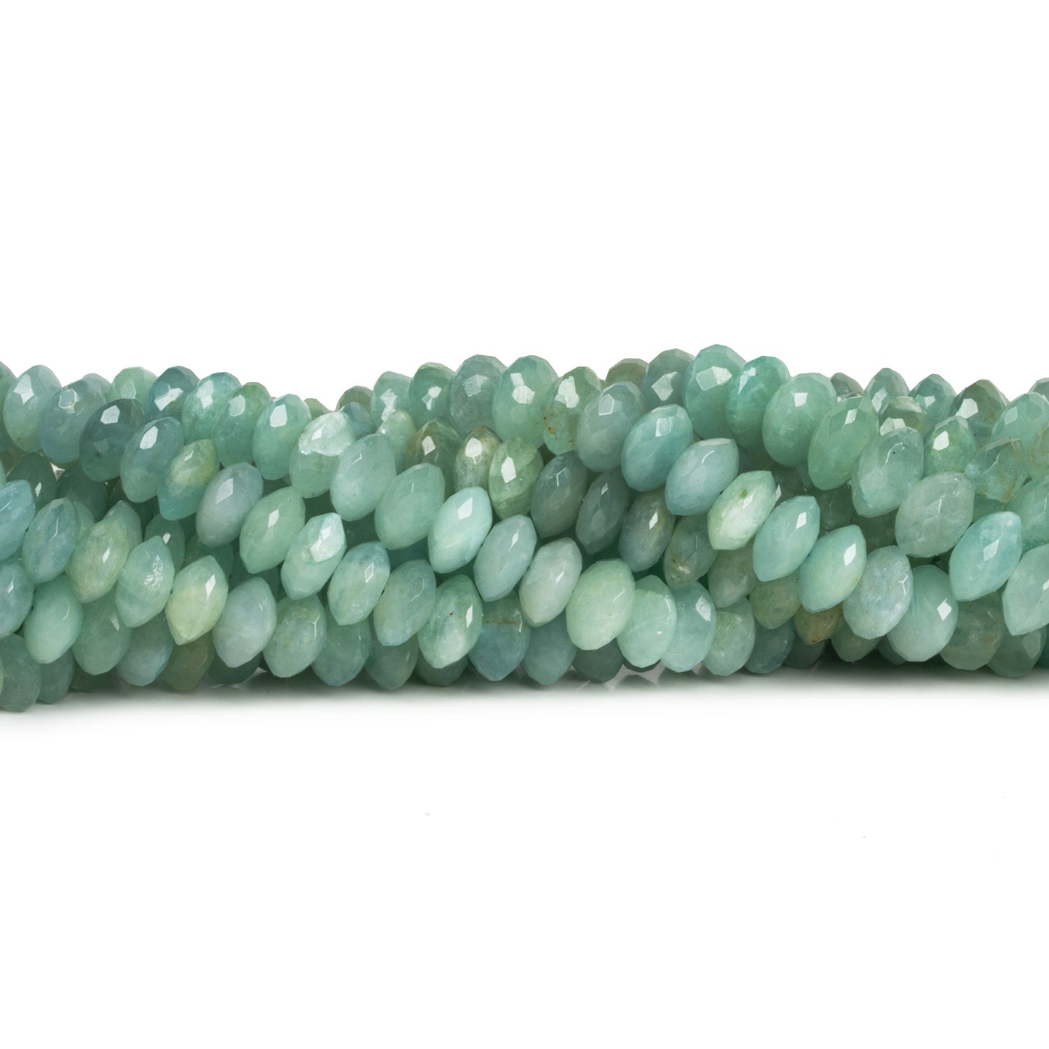 8-10mm Aquamarine Faceted Rondelles 16 inch 80 beads - The Bead Traders