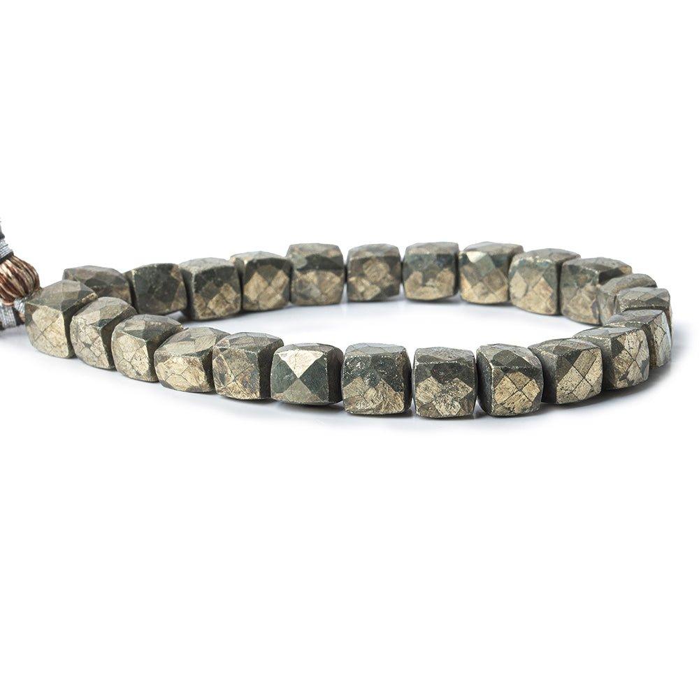 8-10mm Golden Pyrite Faceted Cube Beads 8 inch 19 pieces - The Bead Traders