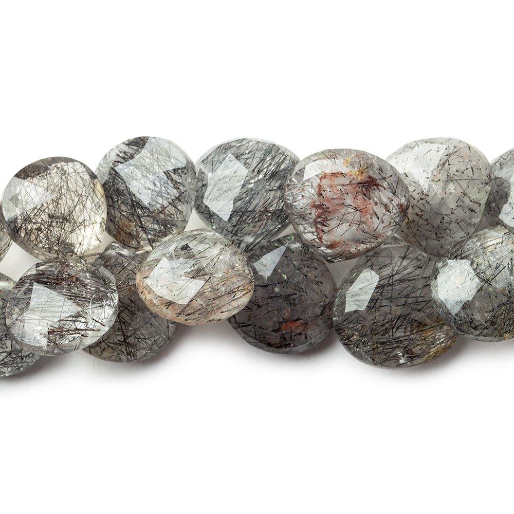 8-14mm Black Tourmalinated Quartz Faceted Heart Beads 6.5 inch 36 pieces - The Bead Traders
