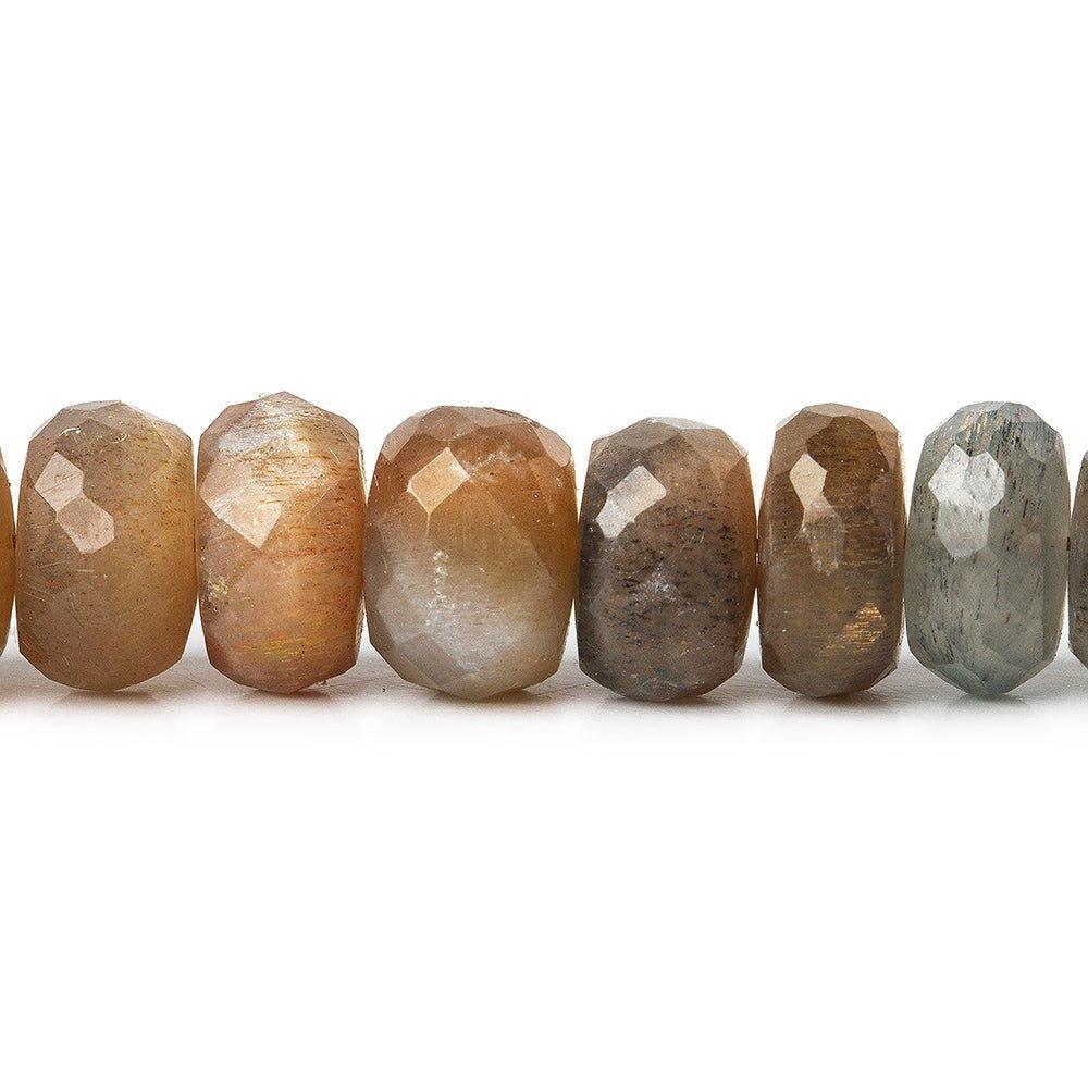 8-8.5mm Multi Color Moonstone & Sunstone faceted rondelles 10 inch 52 beads - The Bead Traders