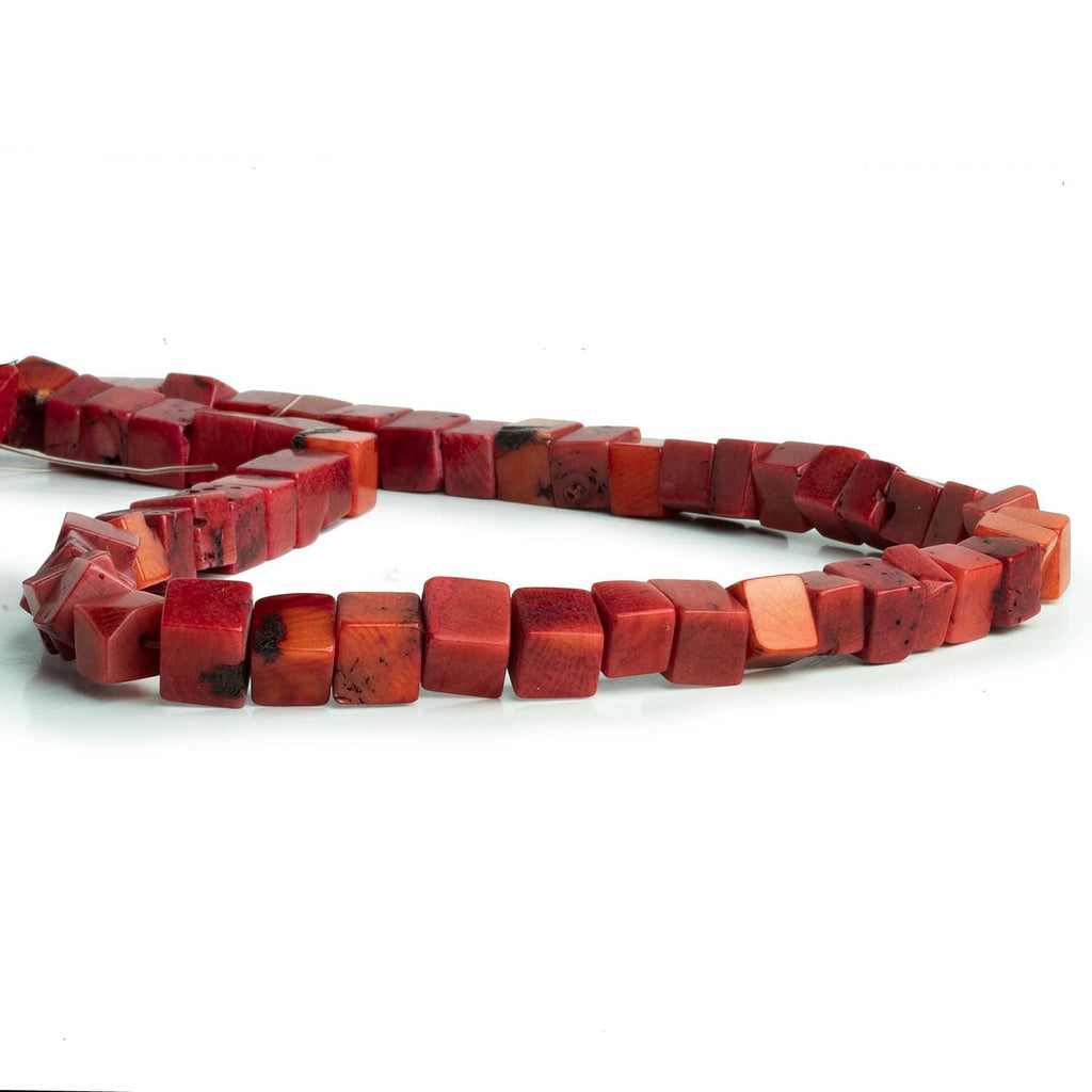 8-9mm Red Coral Plain Cubes 15 inch 45 beads - The Bead Traders
