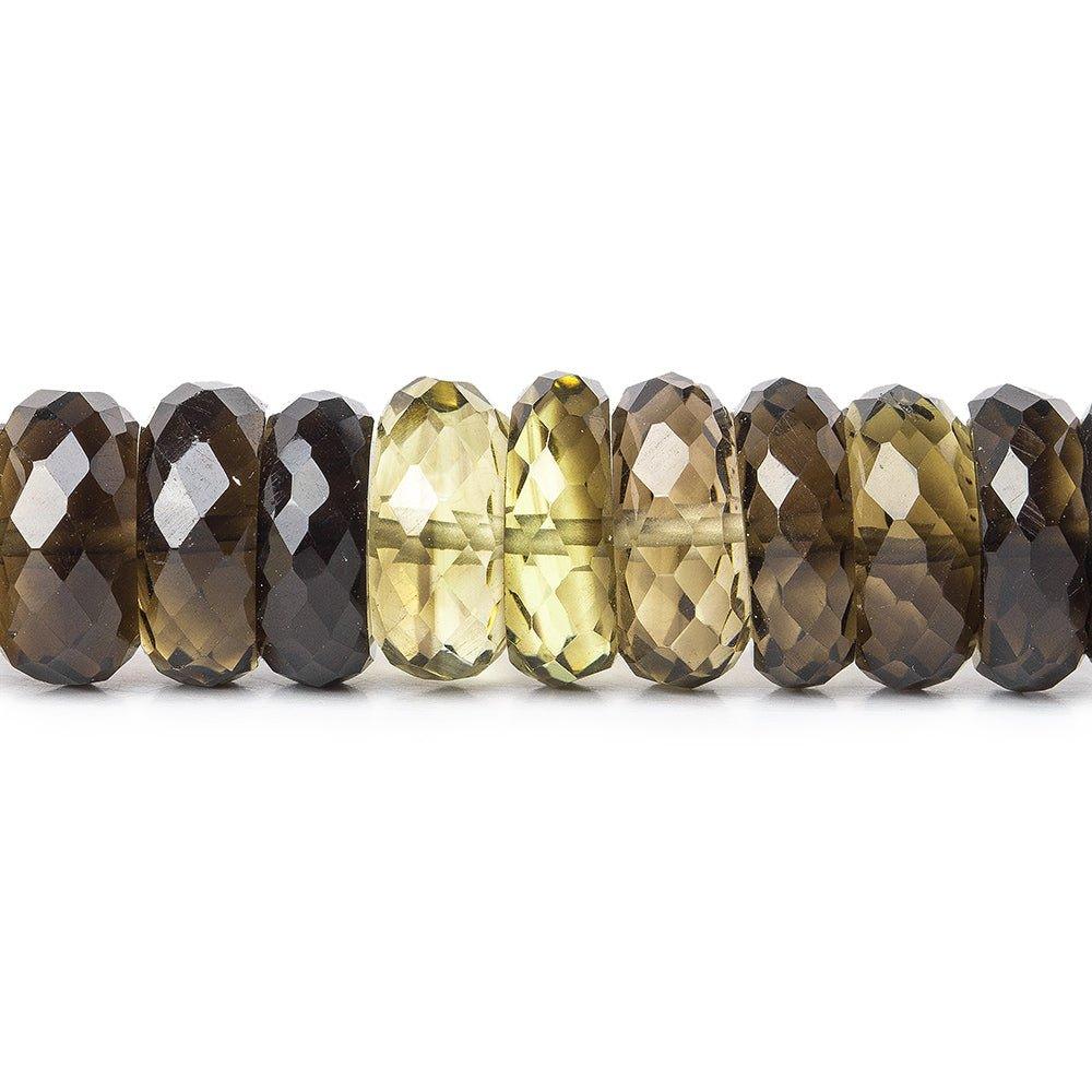 8.5-10mm Smoky & Lemon Quartz faceted rondelles 8 inch 48 beads - The Bead Traders