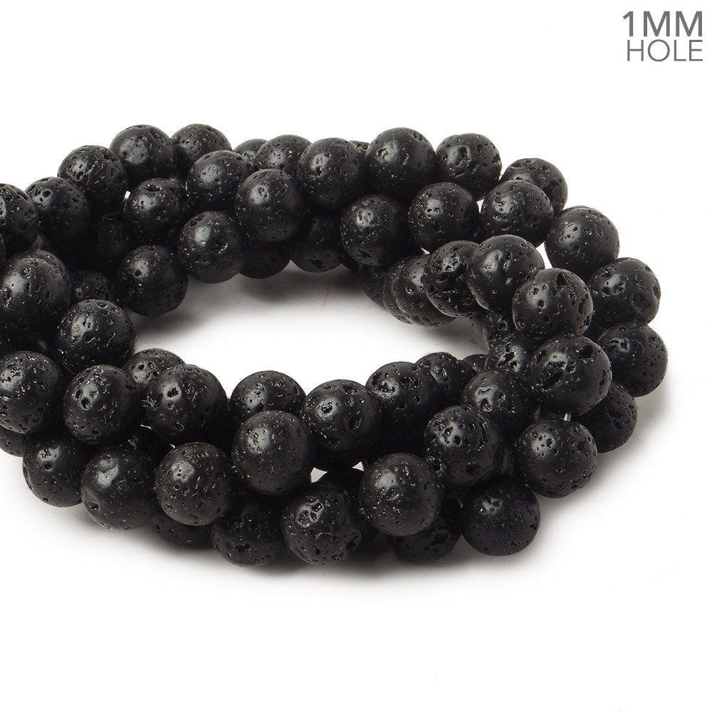 8.5mm Black Lava Round Beads 15 inch 47 pieces Waxed - The Bead Traders