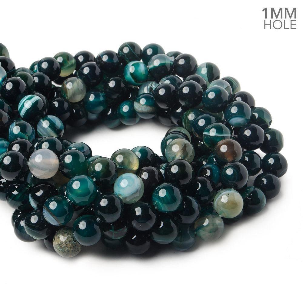 8.5mm Teal Banded Agate plain round beads 14.5 inch 47 pieces - The Bead Traders