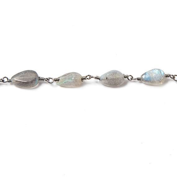 8.5x6.5mm Labradorite plain pear Black Gold Chain sold by the foot - The Bead Traders
