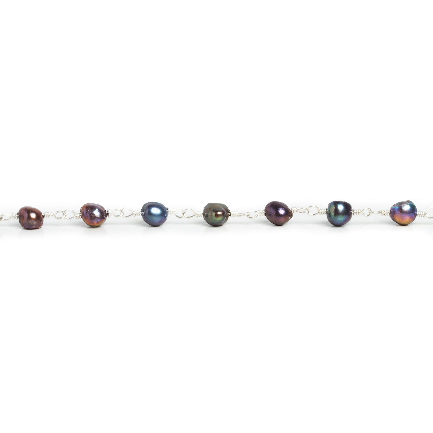 8.5x6mm Peacock Baroque Freshwater Pearls Silver Chain - The Bead Traders