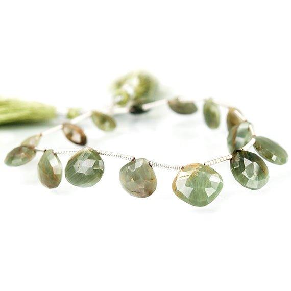 8mm-11mm Cat Eye Green Quartz Faceted Heart and Pillow Bead 8 inch 15 bead - The Bead Traders
