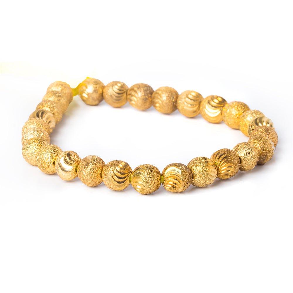 8mm 22kt Gold Plated Brass Beads Scallop Diamond Cut Rounds Beads, 8 inch, 28 beads - The Bead Traders