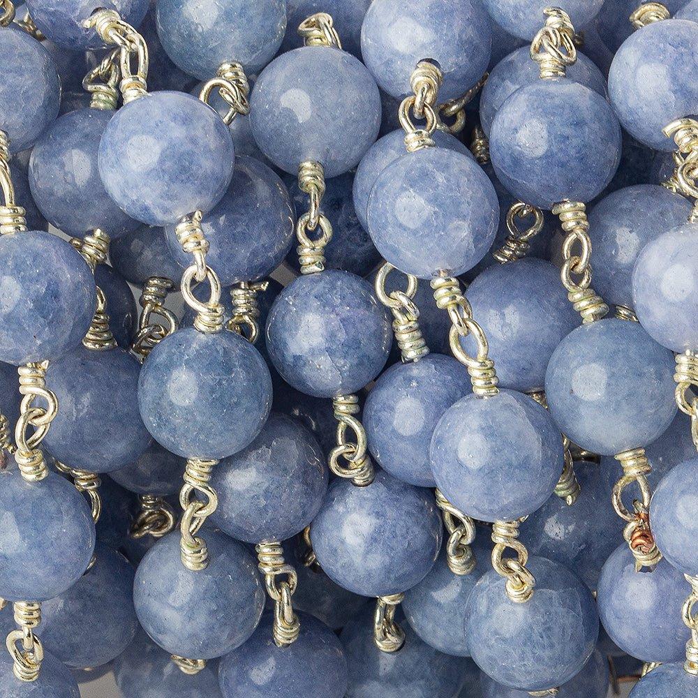 8mm-8.5mm Angelite Plain Rounds Silver plated Chain by the foot 21 pieces - The Bead Traders