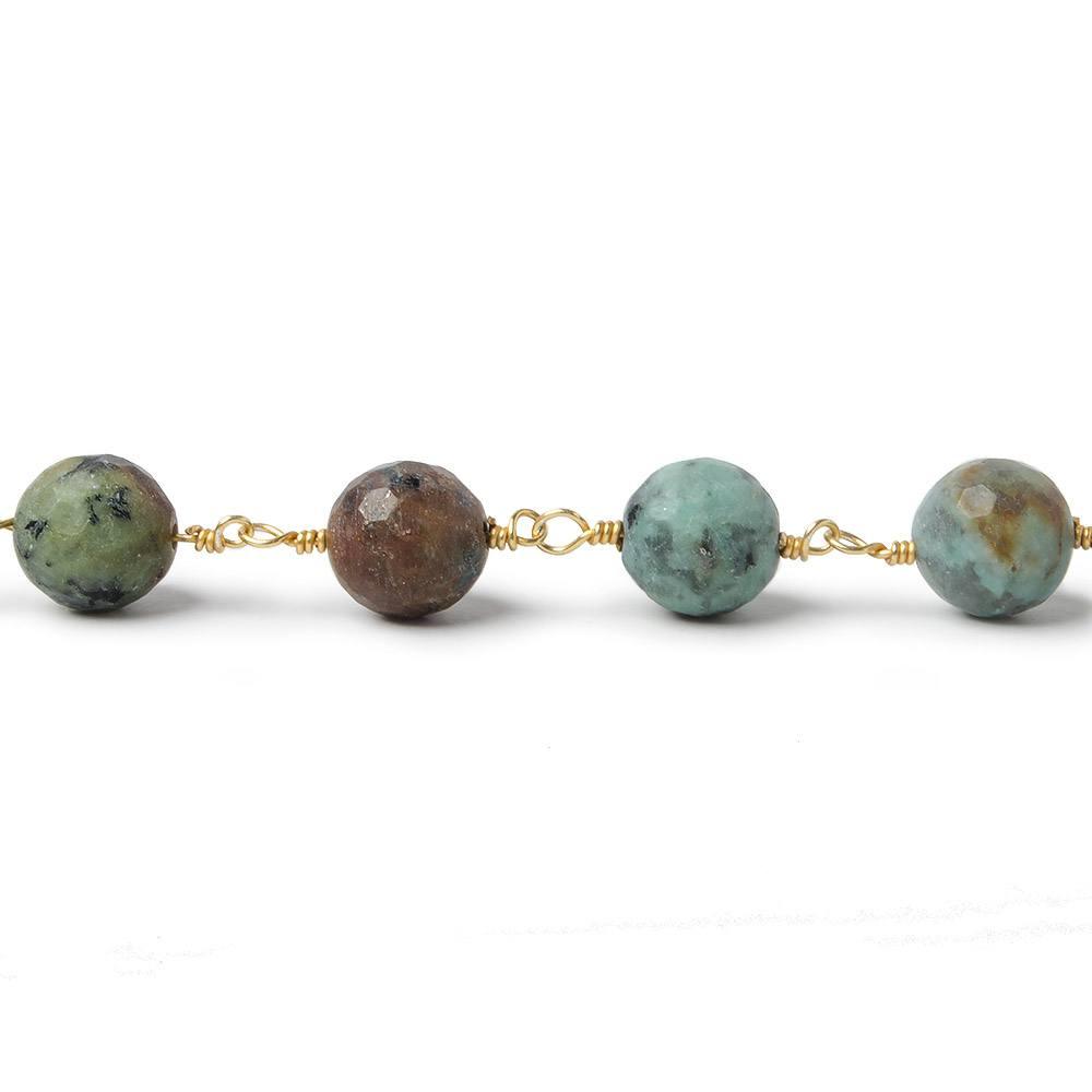 8mm African Turquoise Jasper faceted round Gold plated Chain by the foot 21 pieces - The Bead Traders