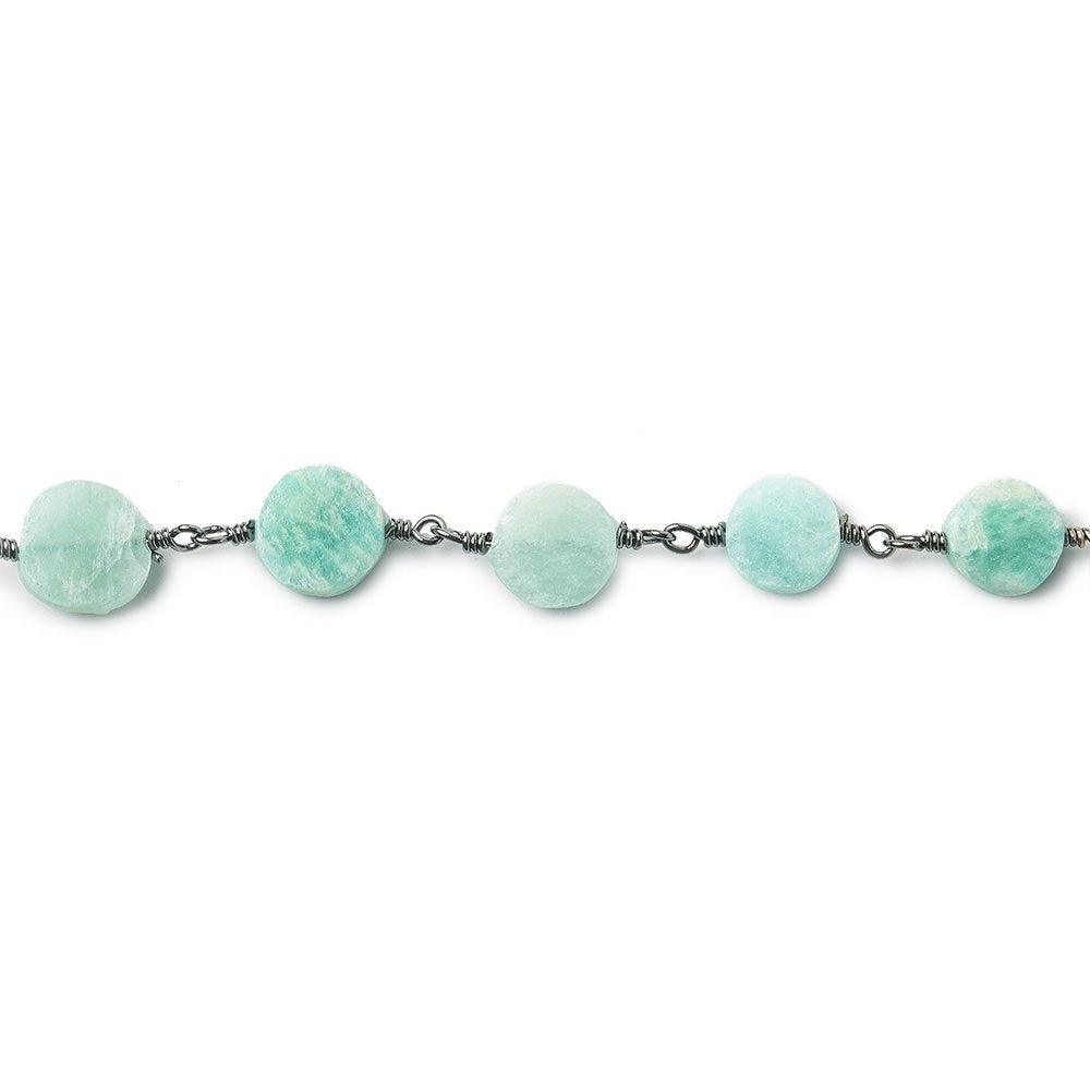 8mm Amazonite plain coin Black Gold plated Chain by the foot 22 beads - The Bead Traders