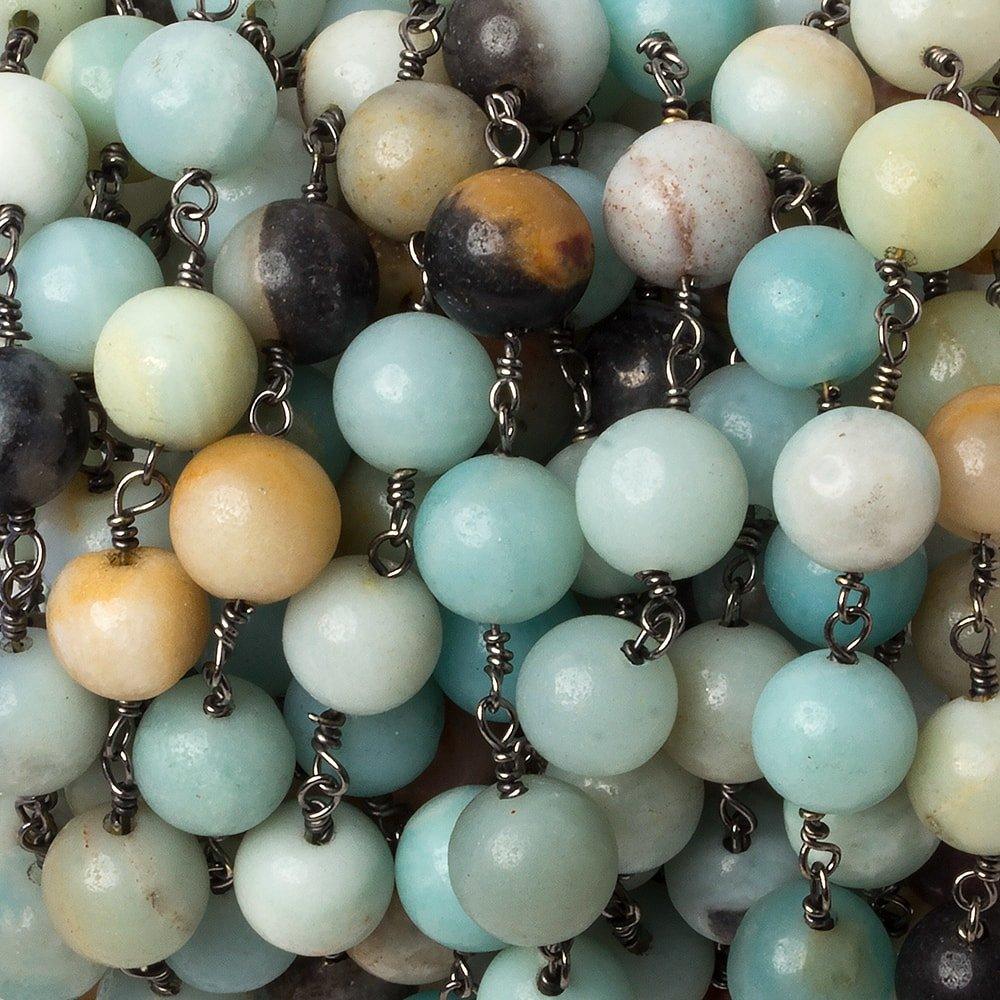8mm Amazonite plain round Black Gold plated Chain by the foot 22 beads - The Bead Traders
