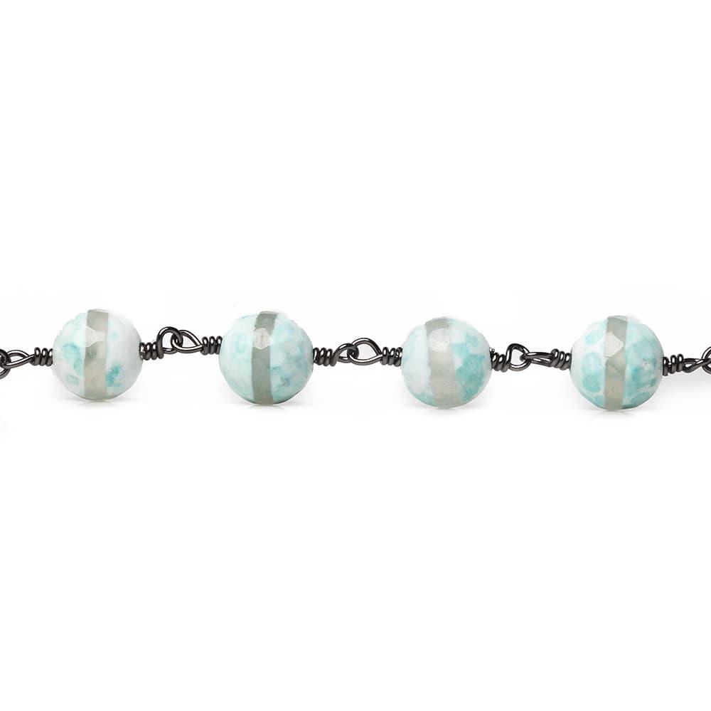 8mm Aqua Tibetan Agate faceted round Black Gold Chain by the foot 21 beads - The Bead Traders