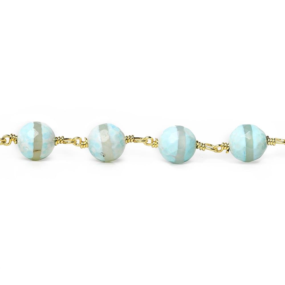 8mm Aqua Tibetan Agate faceted round Gold Chain by the foot 21 beads - The Bead Traders