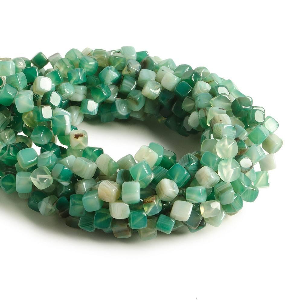8mm Banded Green Agate corner drilled Cube 15 inch 41 beads - The Bead Traders