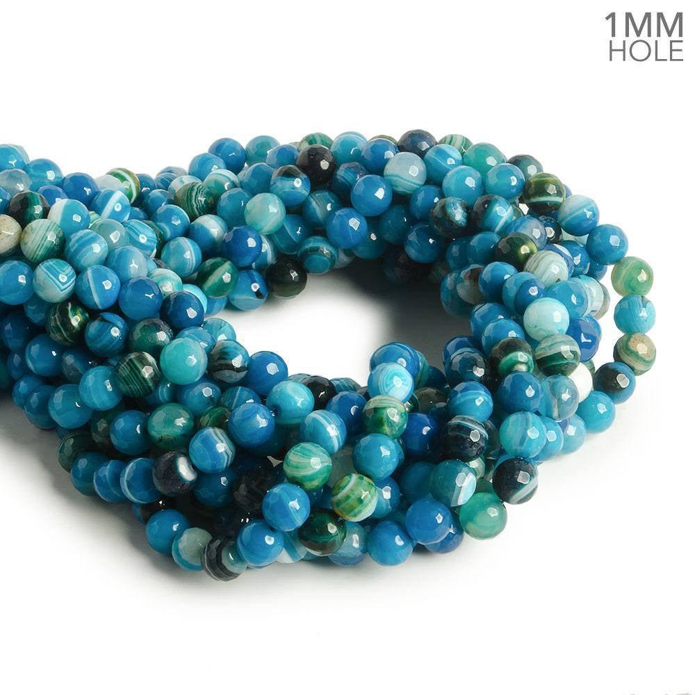 8mm Banded Green Blue Agate faceted rounds 15 inch 47 beads - The Bead Traders