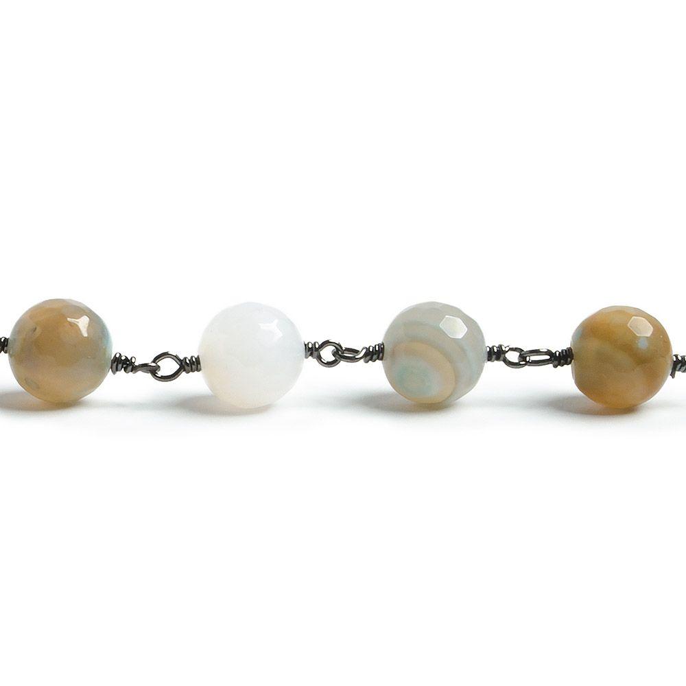 8mm Beach Chic Agate faceted round Black Gold plated Chain by the foot with 21 pcs - The Bead Traders