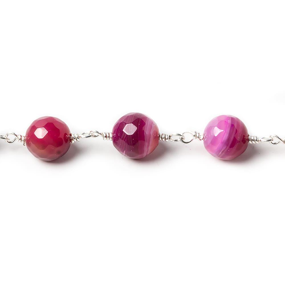 8mm Berry Banded Agate Faceted Rounds Silver plated Chain by the foot 21 pcs - The Bead Traders