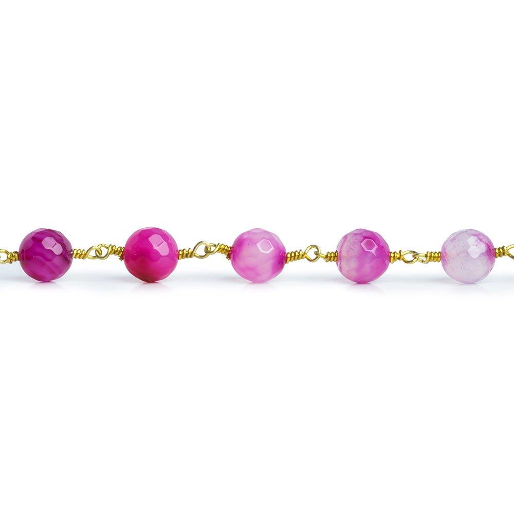 8mm Berry Pink Agate Faceted Rounds Gold Chain 23 pieces - The Bead Traders