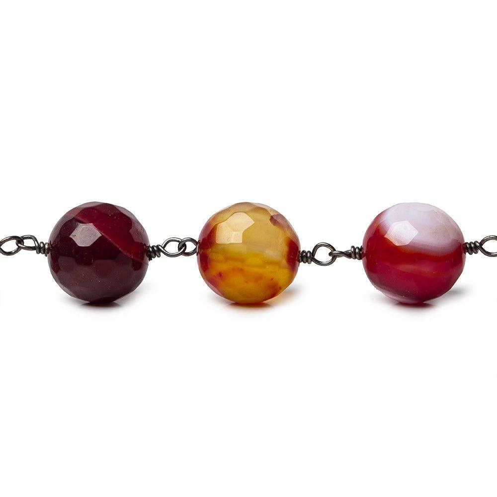 8mm Berry Red Banded Agate faceted round Black Gold Chain by the foot - The Bead Traders