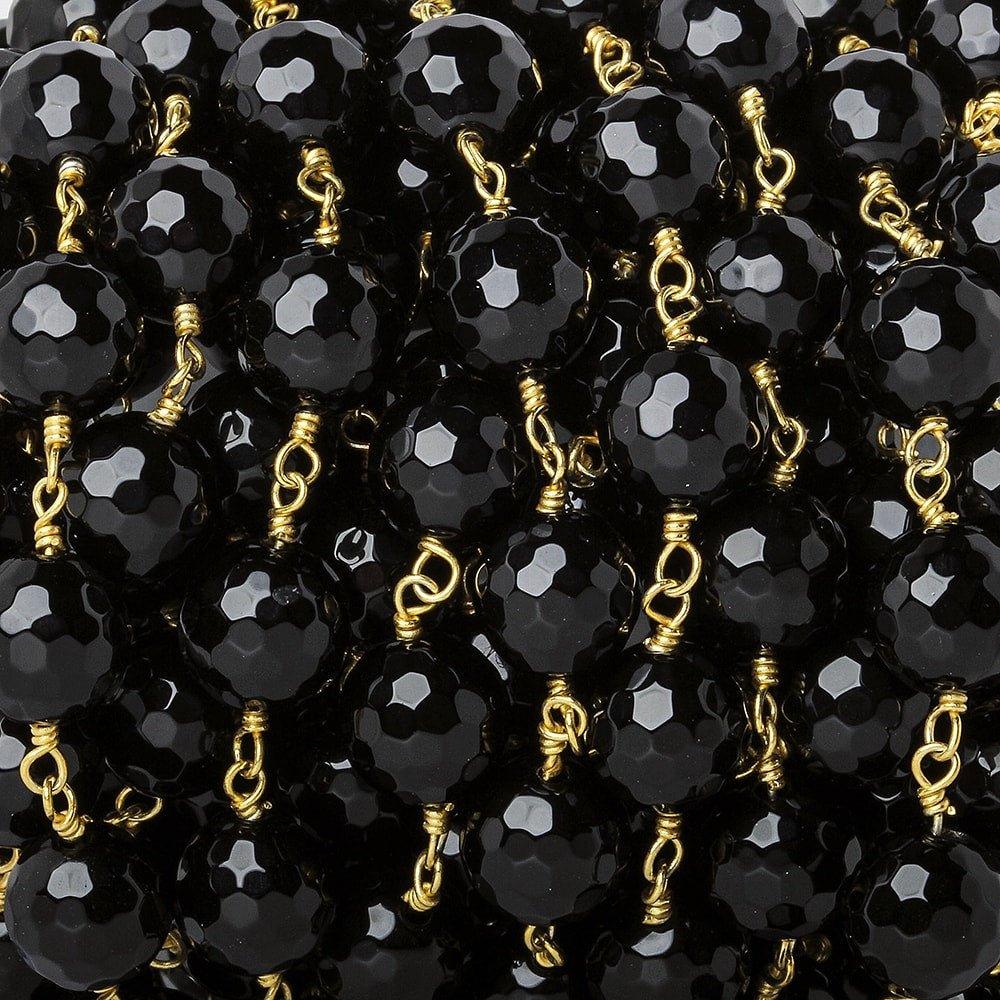 8mm Black Agate faceted round Gold Chain by the foot 21 beads - The Bead Traders