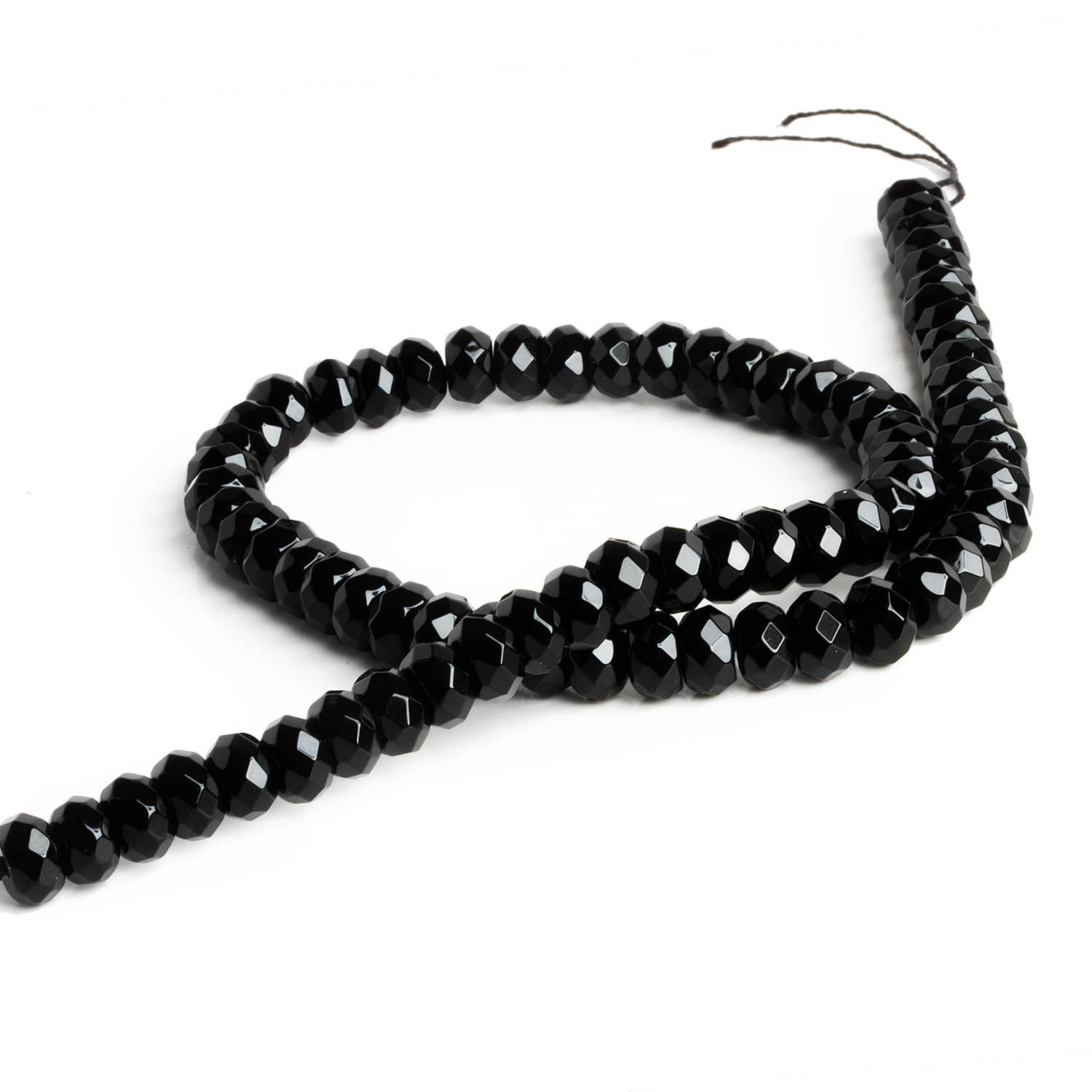 8mm Black Onyx Faceted Rondelles 15 inch 75 beads - The Bead Traders
