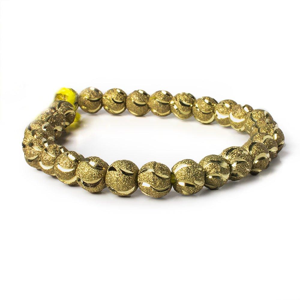8mm Brass Textured Wave Round Beads, 8 inch - The Bead Traders