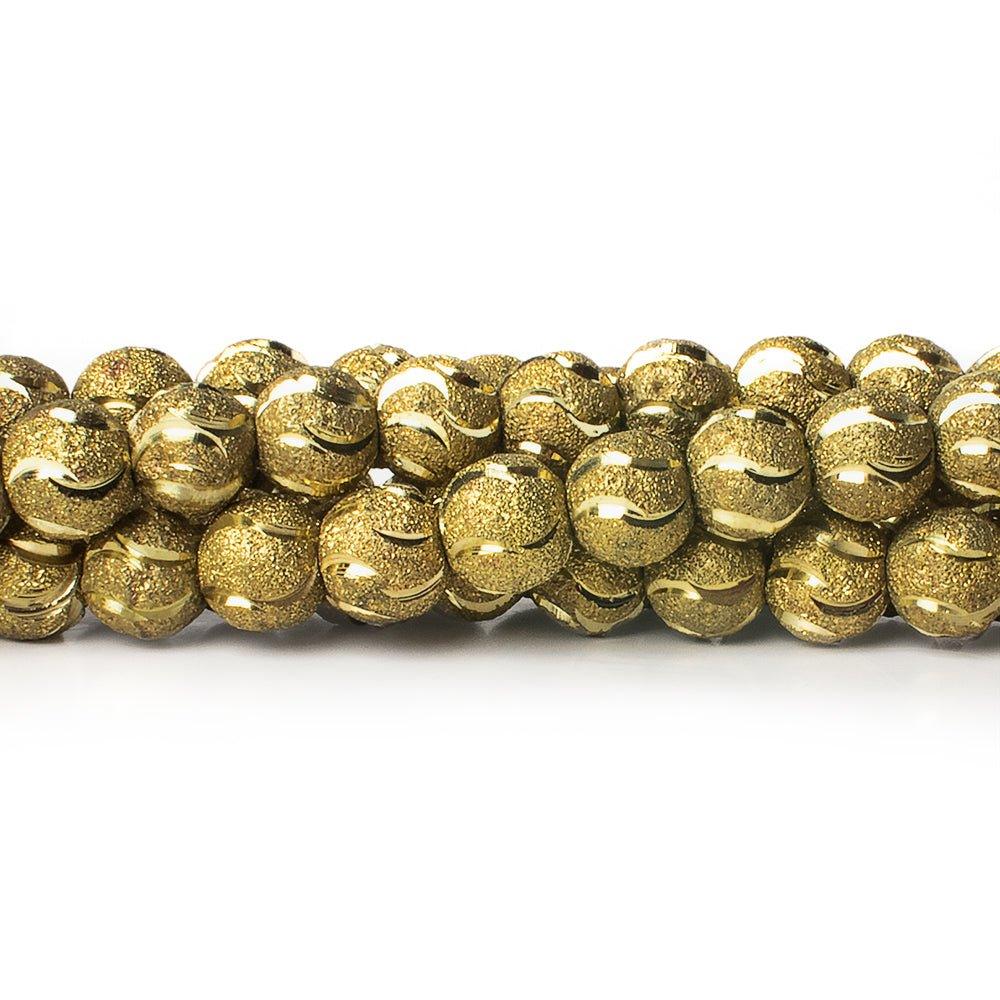 8mm Brass Textured Wave Round Beads, 8 inch - The Bead Traders