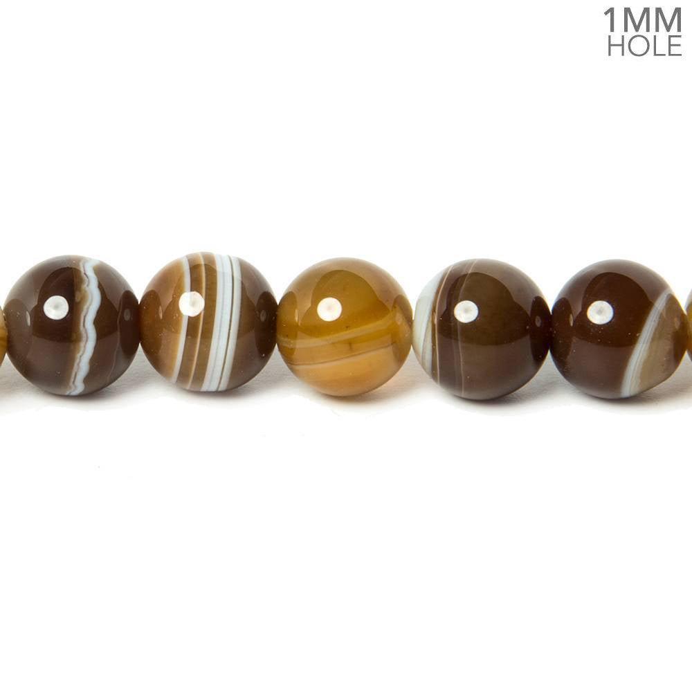 8mm Brown and White Banded Agate plain round beads 16 inch 53 pieces - The Bead Traders