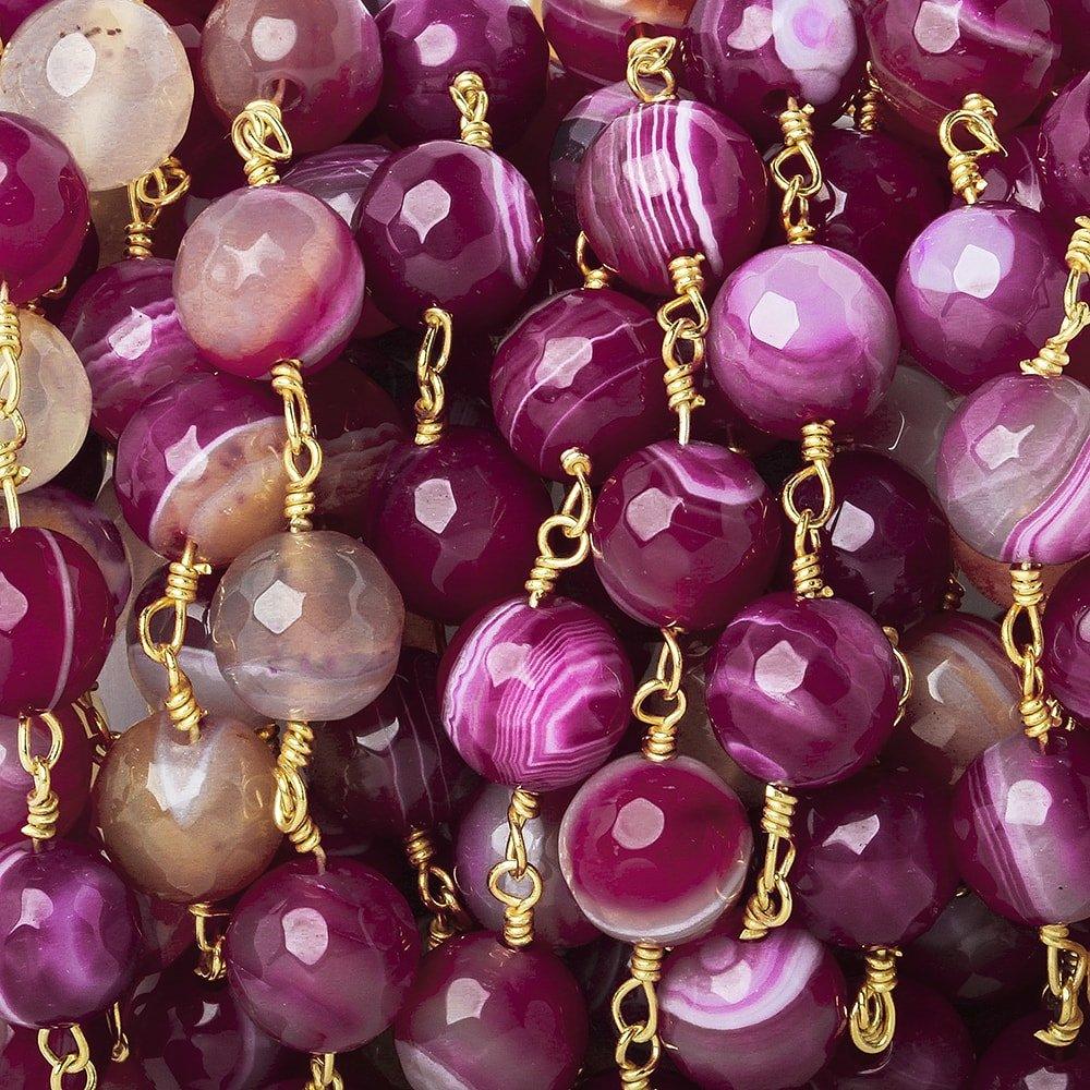 8mm Candy Apple Red Agate faceted round Gold Chain by the foot 21 beads - The Bead Traders