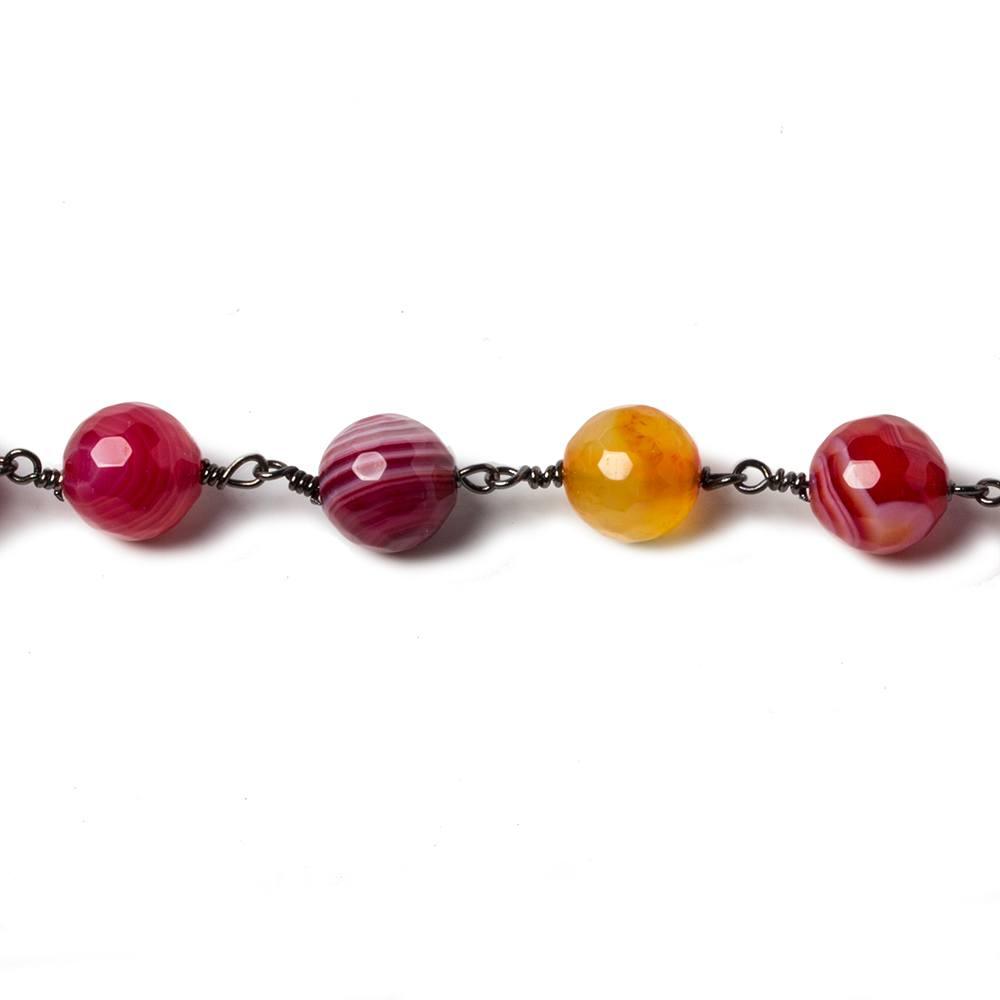 8mm Candy Red Banded Agate Rounds Gunmetal Chain by the foot 21 pcs - The Bead Traders
