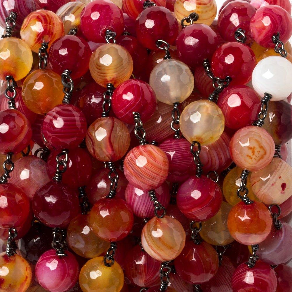 8mm Candy Red Banded Agate Rounds Gunmetal Chain by the foot 21 pcs - The Bead Traders