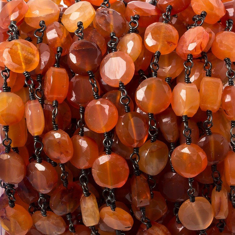 8mm Carnelian Agate faceted coin Black Gold plated Chain by the foot 22 pieces - The Bead Traders