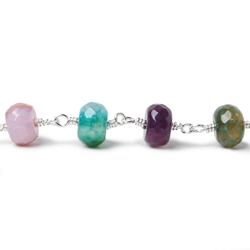 8mm Festive Crackled Agate faceted rondelle Silver plated Chain by the foot 24 pieces - The Bead Traders