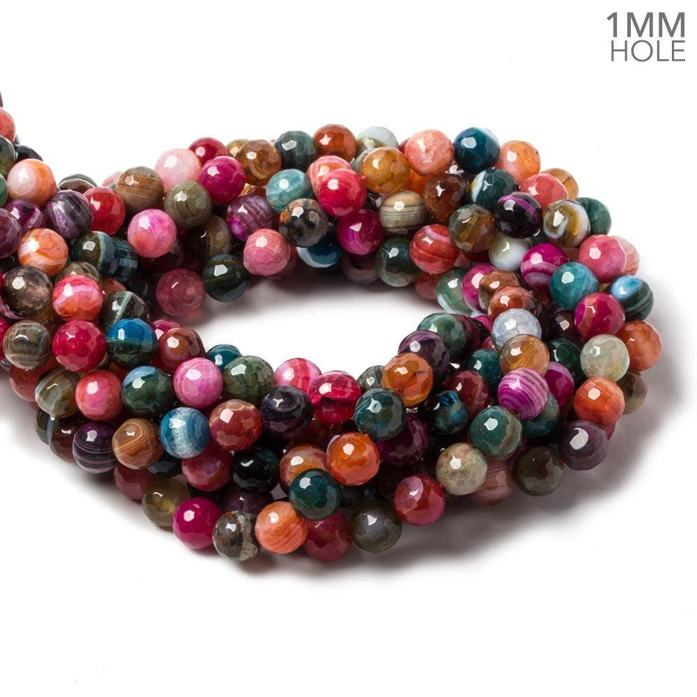 8mm Festive Multi Color Banded Agate Faceted Round Beads 15 inch 45 pieces - The Bead Traders