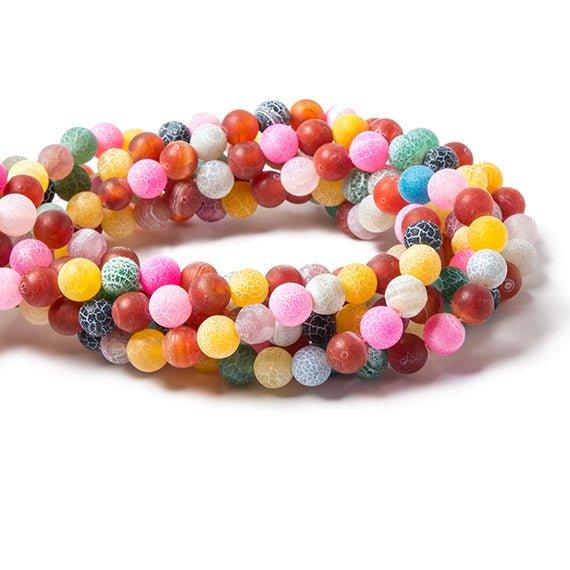 8mm Frosted Multi Color Crackled Agate plain round beads 14.75 inch 45 pieces - The Bead Traders