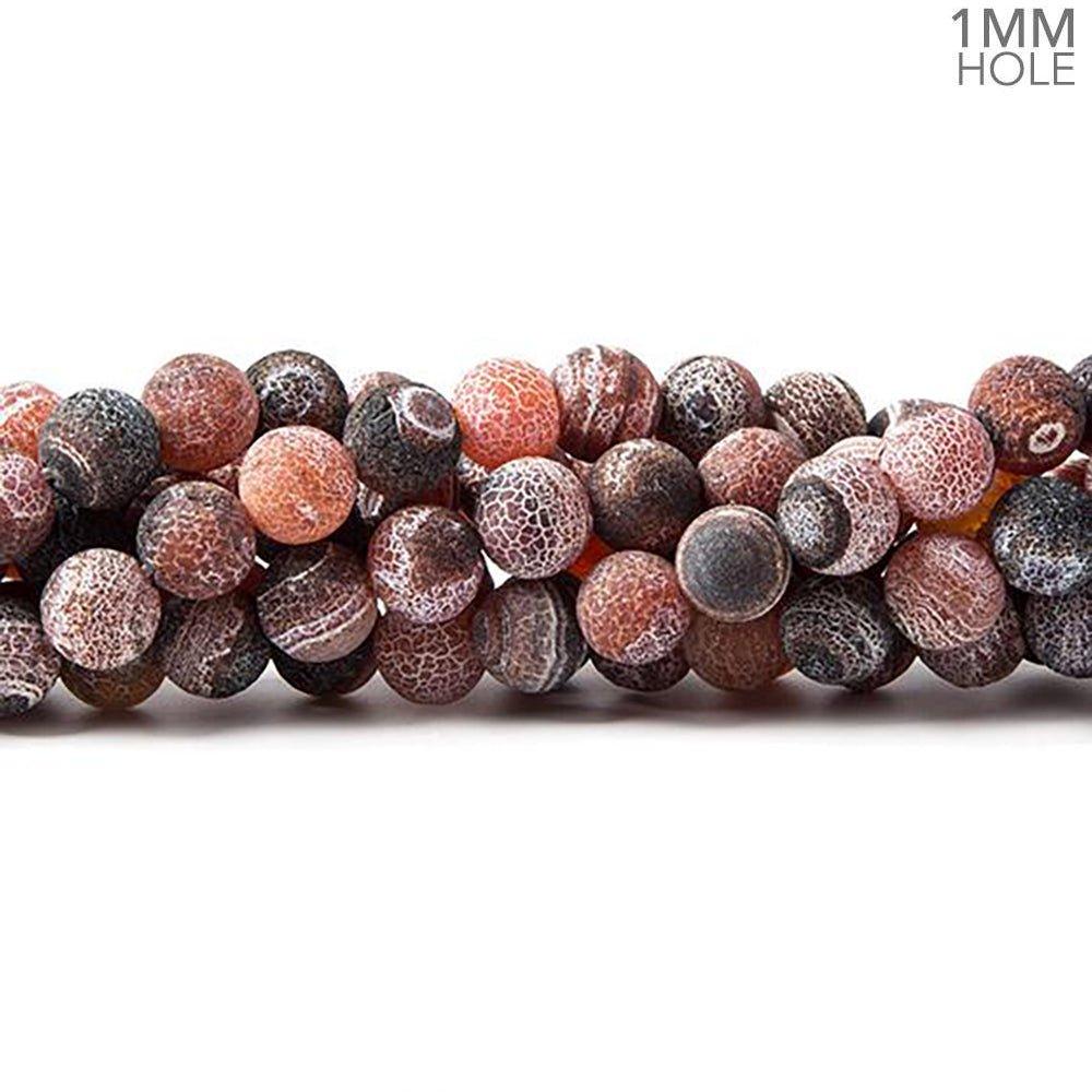 8mm Frosted Red & Black Crackled Agate plain round beads 14.75 inch 45 pieces - The Bead Traders