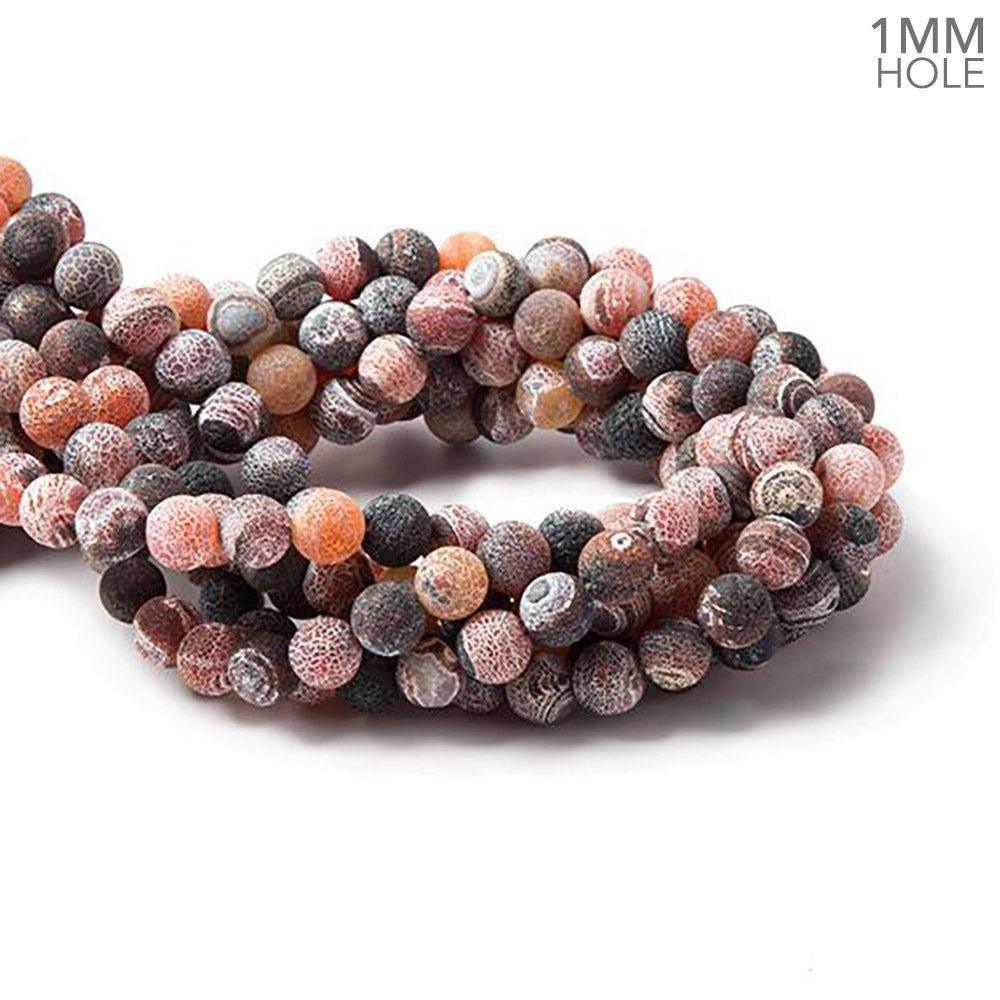8mm Frosted Red & Black Crackled Agate plain round beads 14.75 inch 45 pieces - The Bead Traders