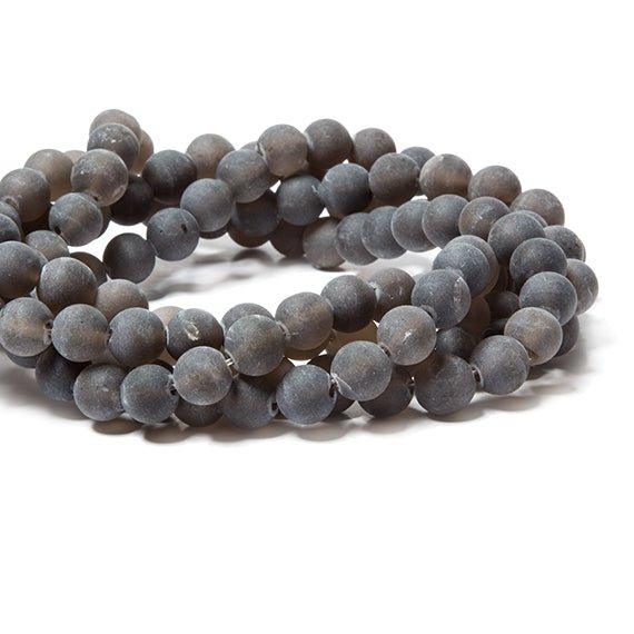 8mm Frosted Smoky Quartz plain round beads 15 inch 49 pieces - The Bead Traders