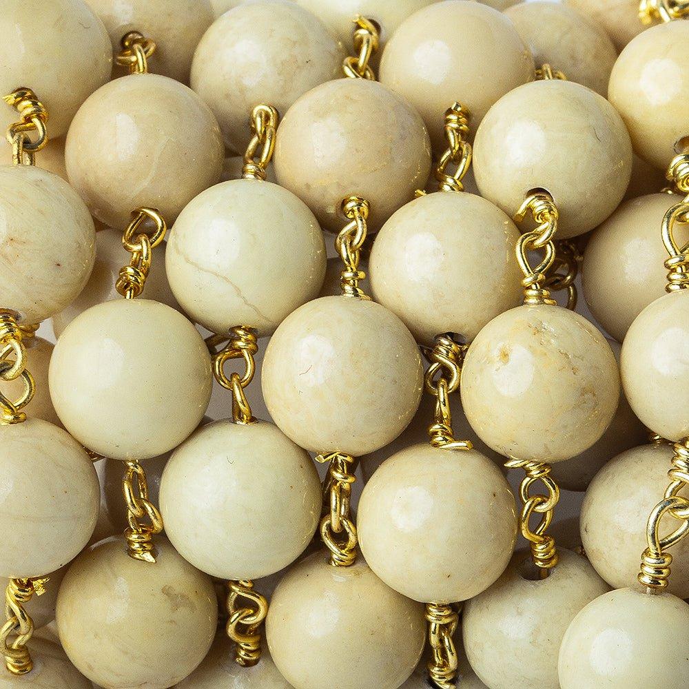 8mm Golden River Stone Jasper plain round Gold plated Chain by the foot with 22 pieces - The Bead Traders