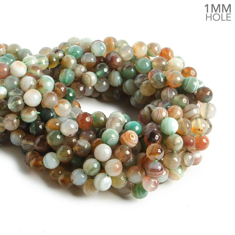 8mm Green & Brown Banded Agate faceted round beads 14.5 inch 47 pieces - The Bead Traders