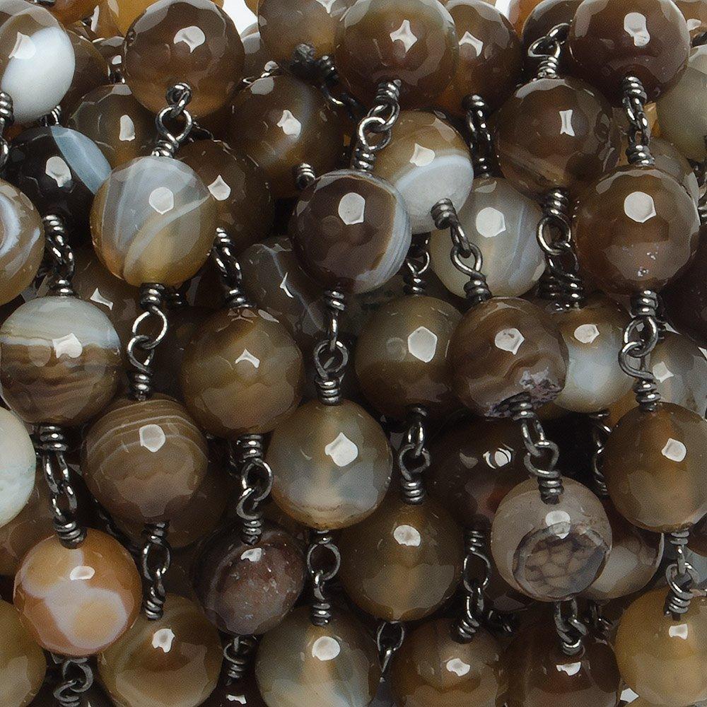 8mm Grey Brown banded Agate faceted round Black Gold Chain by the foot with 21 pieces - The Bead Traders