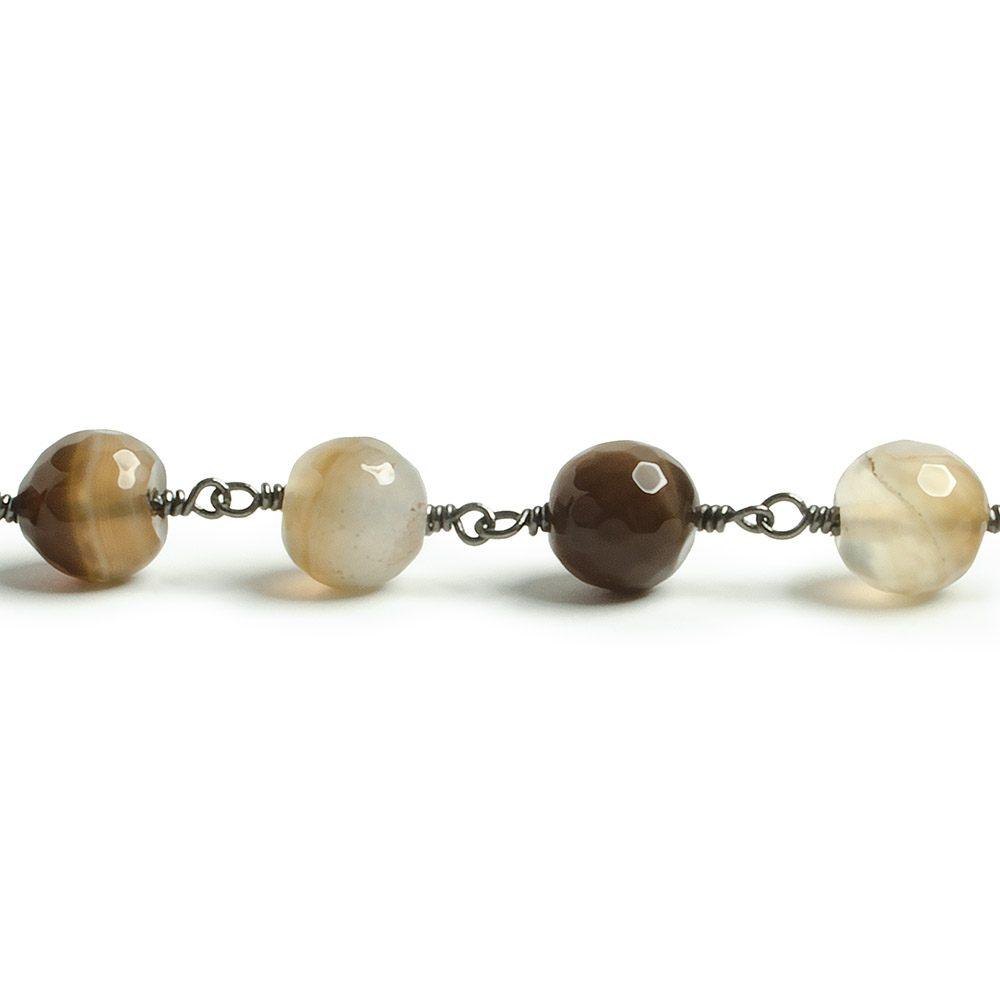 8mm Grey Brown banded Agate faceted round Black Gold Chain by the foot with 21 pieces - The Bead Traders