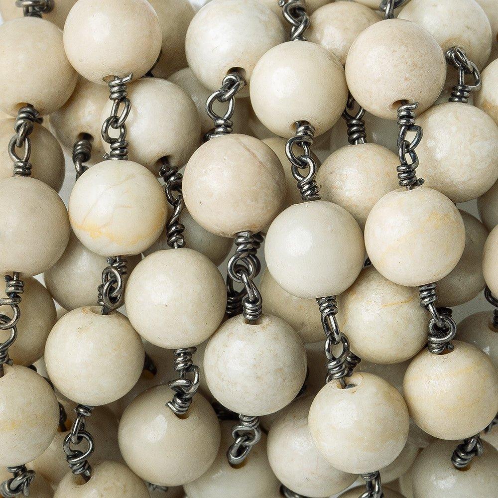 8mm Grey River Stone Jasper plain round Black Gold plated Chain by the foot with 22 pieces - The Bead Traders