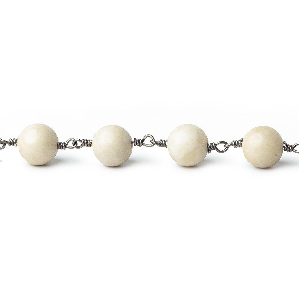 8mm Grey River Stone Jasper plain round Black Gold plated Chain by the foot with 22 pieces - The Bead Traders
