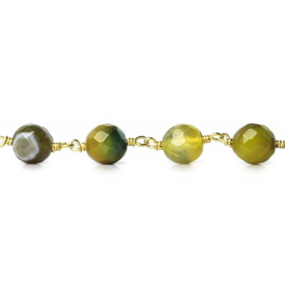 8mm Lemon Lime Green Agate faceted round Gold Chain by the foot 21 beads - The Bead Traders
