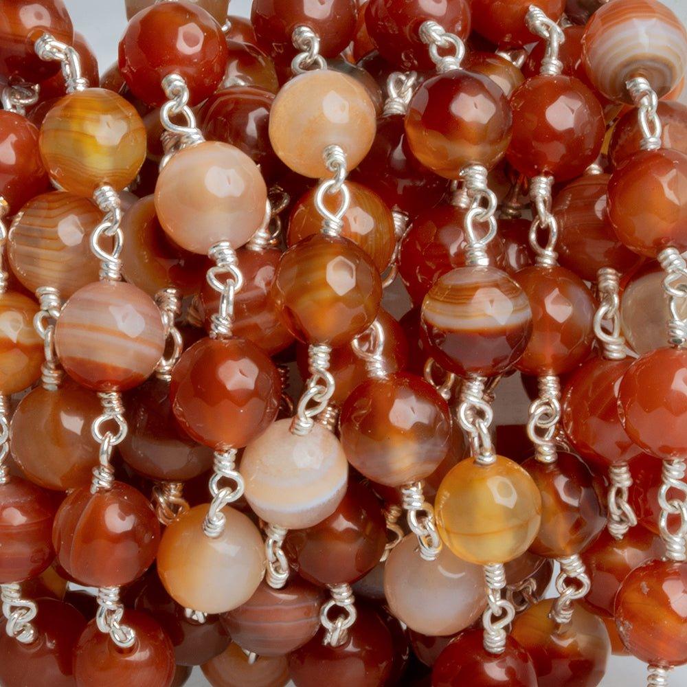 8mm Light Red Orange Agate Plain Round Silver Chain - The Bead Traders
